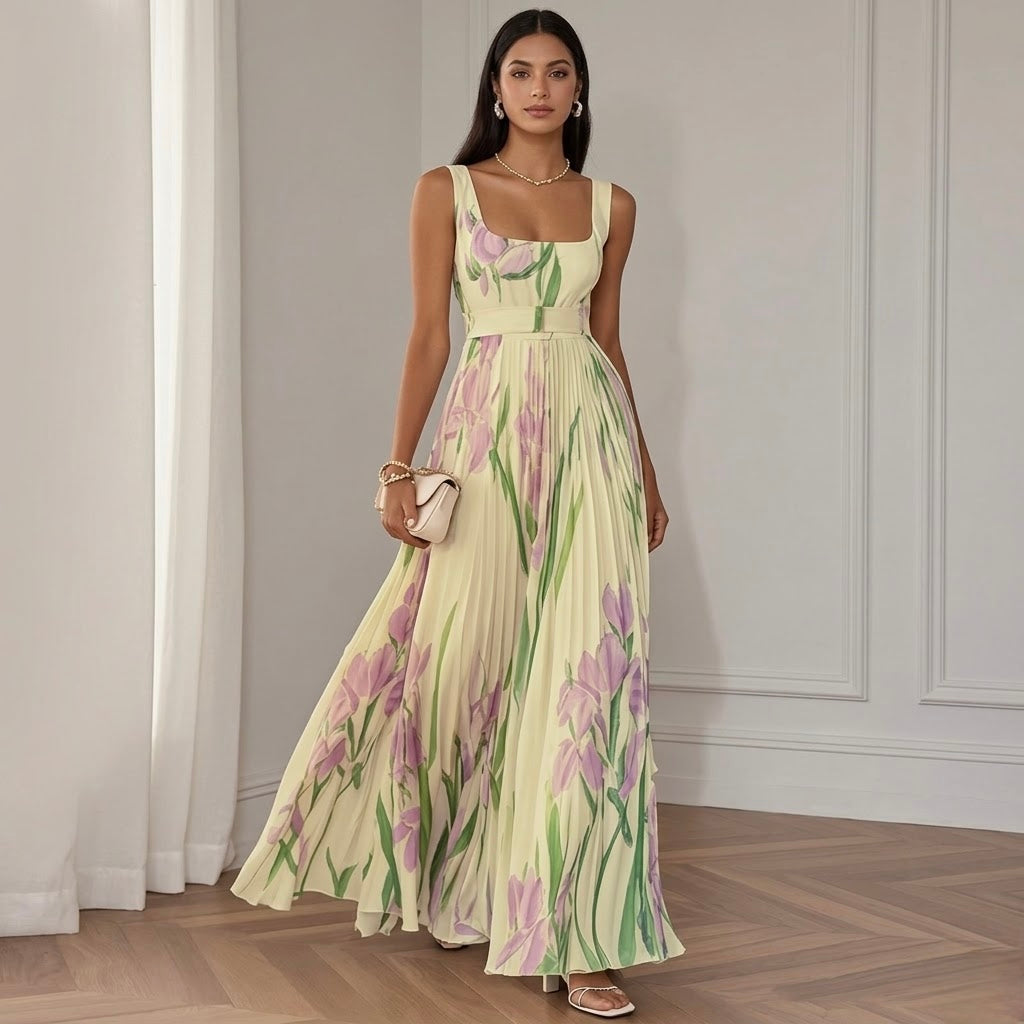 Square Neck Floral Maxi Dress