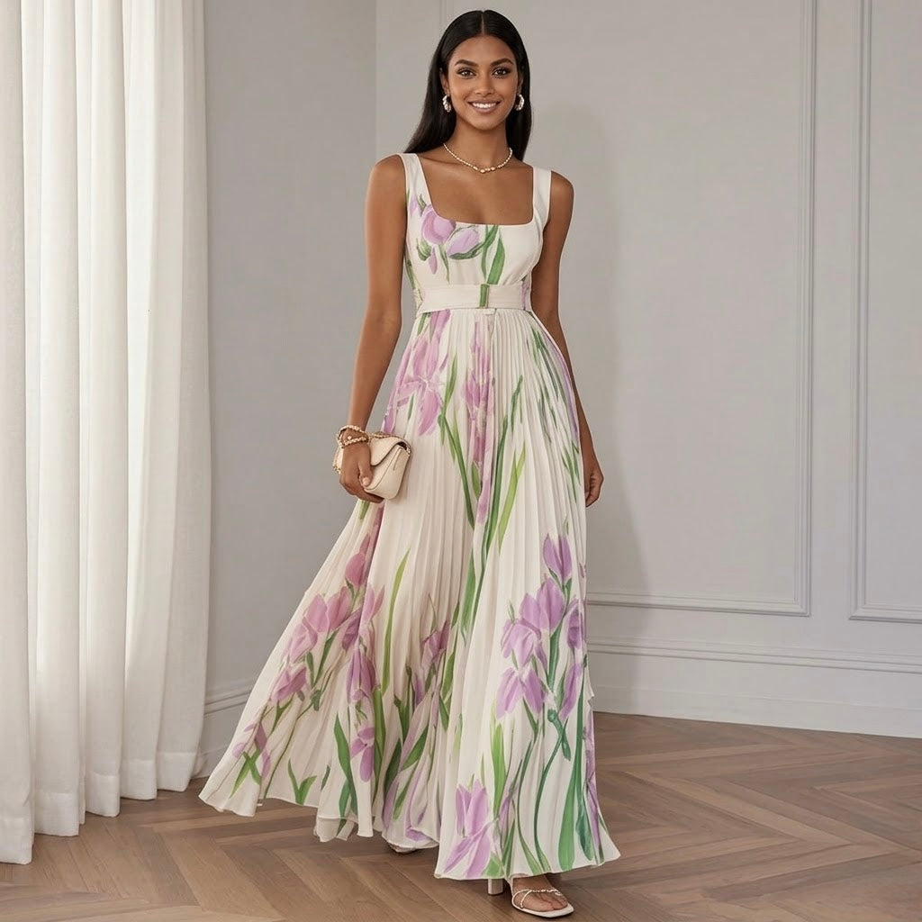 Square Neck Floral Maxi Dress